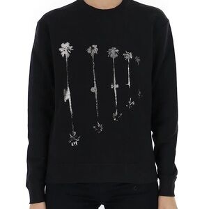 Yves Saint Laurent Black Sweater with Silver Palm Design YSL